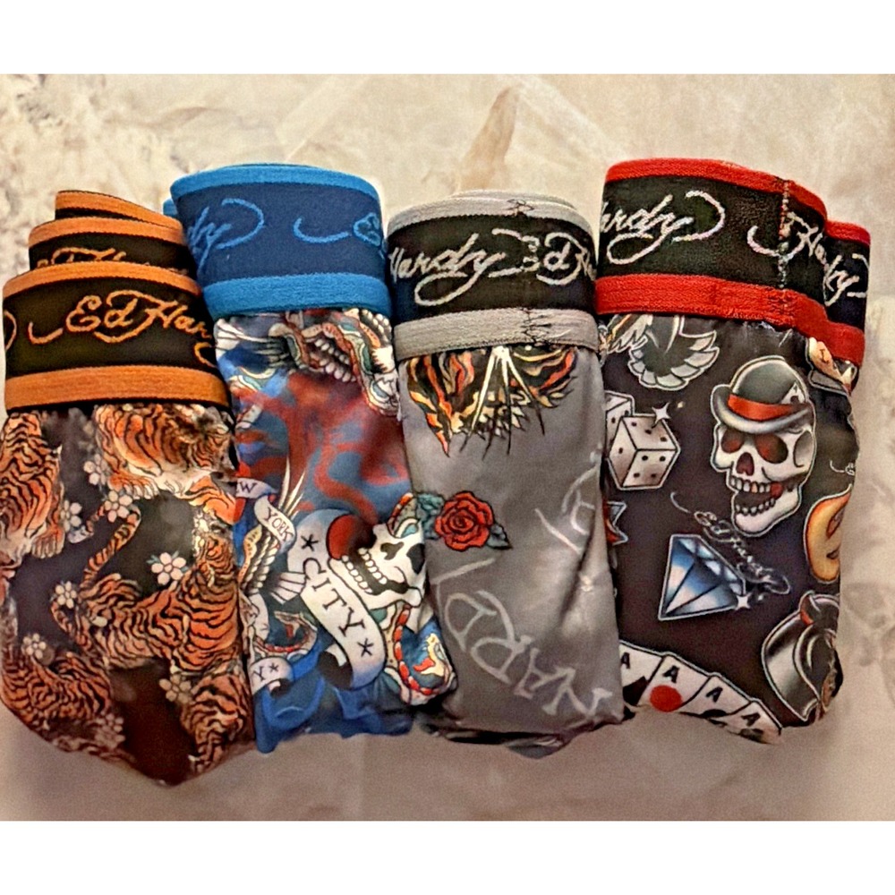 Ed Hardy Men's Stretch Boxer Briefs Underwear 4-Pack Multicolor - M